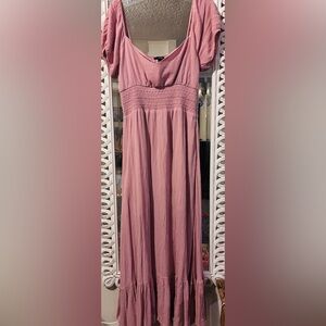 Forever 21 Tiered Puff Sleeved Smocked Mauve Maxi Dress